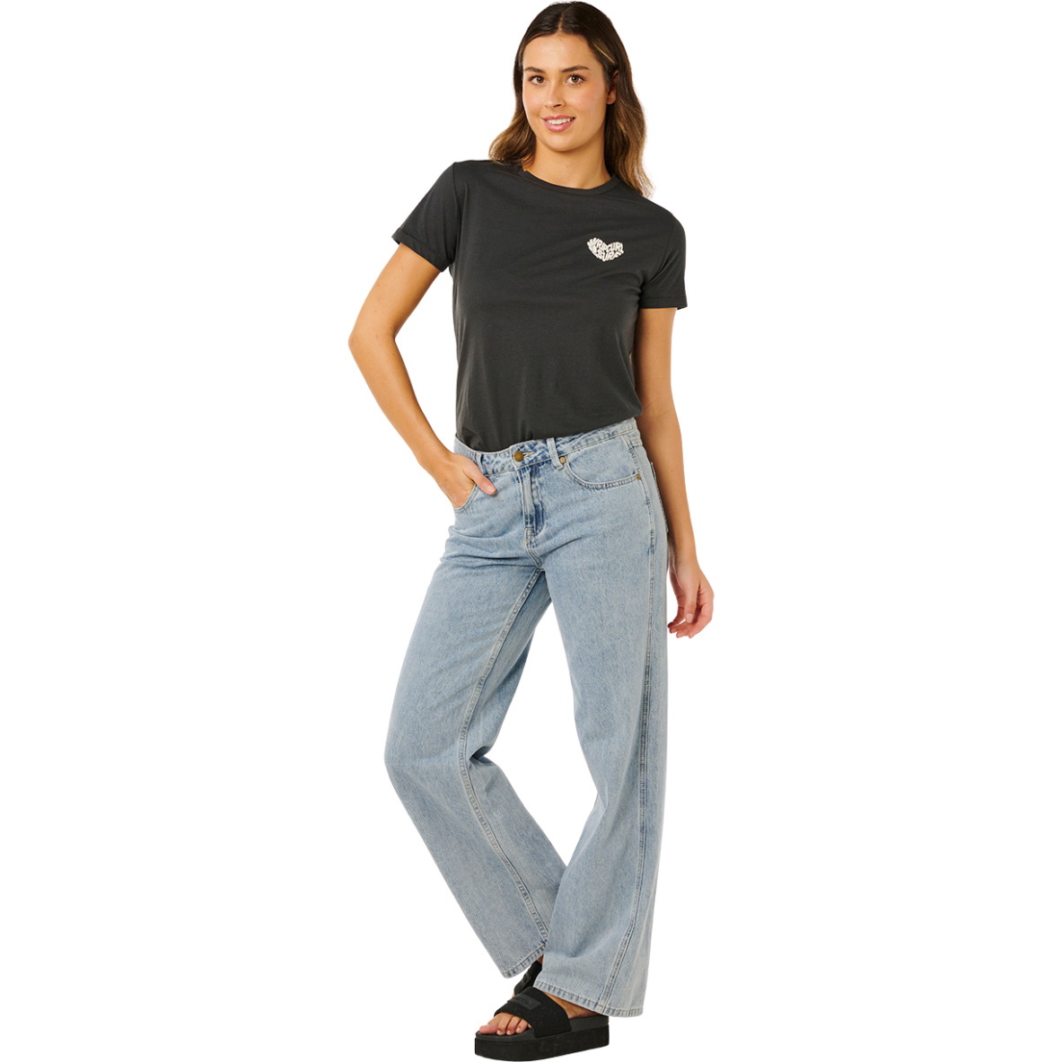 2026 Rip Curl Womens RC Heart Logos Tee 0MWWTE - Washed Black